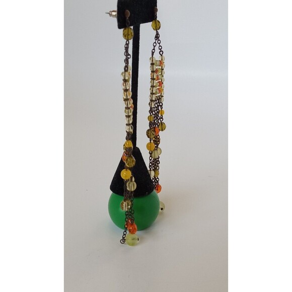 Green & Orange Glass Boho Chandelier Earrings 6 inch Shoulder Sweepers - Picture 3 of 9